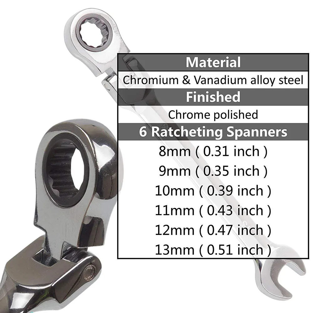 Imagem -03 - Flexible Ratchet Action Wrench Spanner Nut Tool Head Metric Spanner Open End And Ring Wrenches Tamanho da Ferramenta Mm13 mm