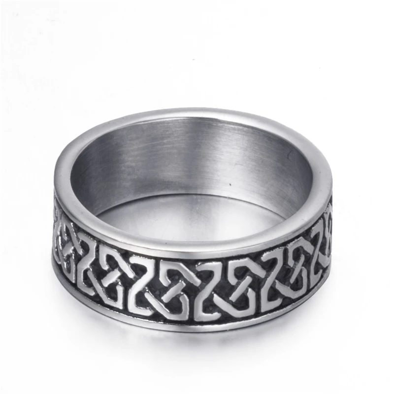 Elfasio 8mm Men Celtic Knot Stainless Steel Ring Band Vintage Jewelry Size 7-15