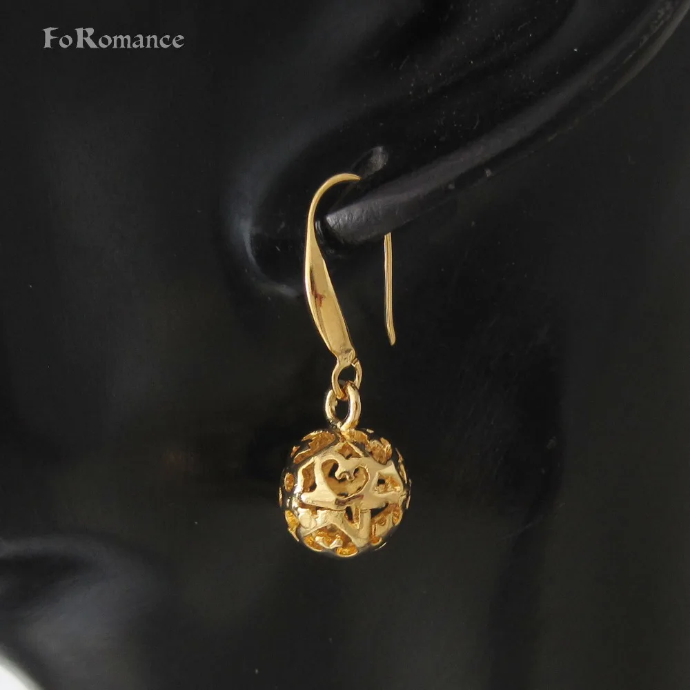 HOLLOW  BALL YELLOW GOLD COLOR HEART SHAPES BALL DANGLER ABOUT 1.18