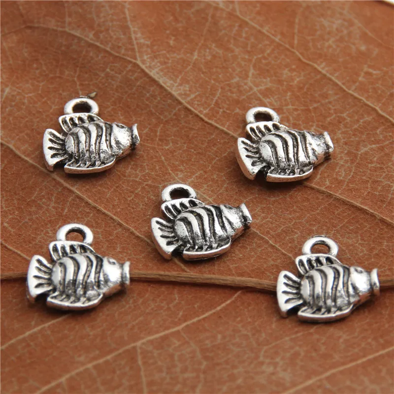 40pcs  Silver Color Little fish charms Animal  Pendant Necklace for DIY Bracelets wholesale Jewelry Making 12x13mm A2979