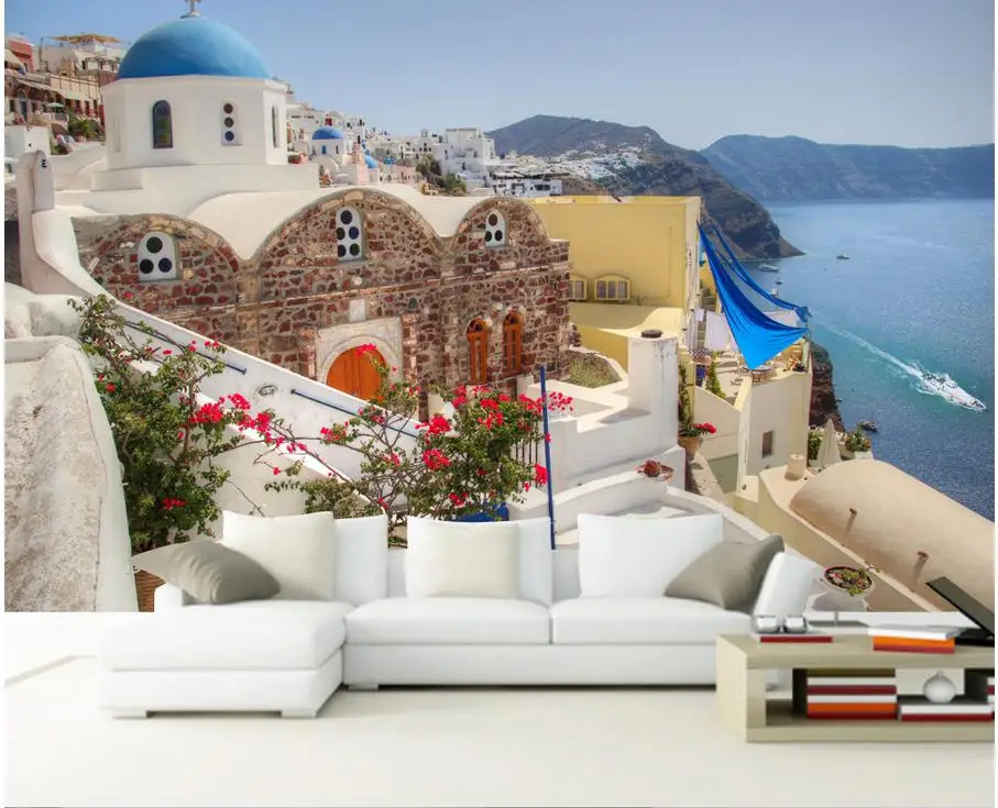 

3d wall murals wallpaper Home Decoration Mediterranean Aegean Sea view TV wall decoration painting wall paper