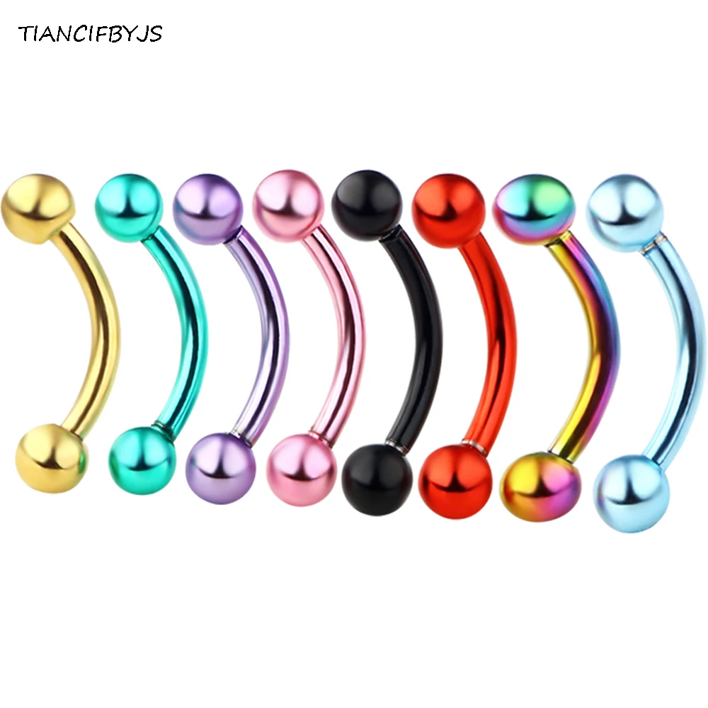 

TIANCIFBYJS 100Pcs Stainless Steel Curved Banana Pircing Lip Barbell Ball Eyebrow Rings Body Piercing Jewelry MixAnodized Colors