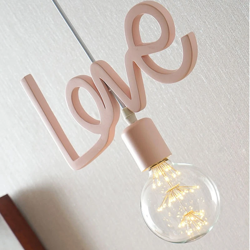 Nordic Love Pink Pendant Lights Restaurant Children Room Bedroom Princess Living Room Bar Corridor Letter Hanging Lamps Fixtures