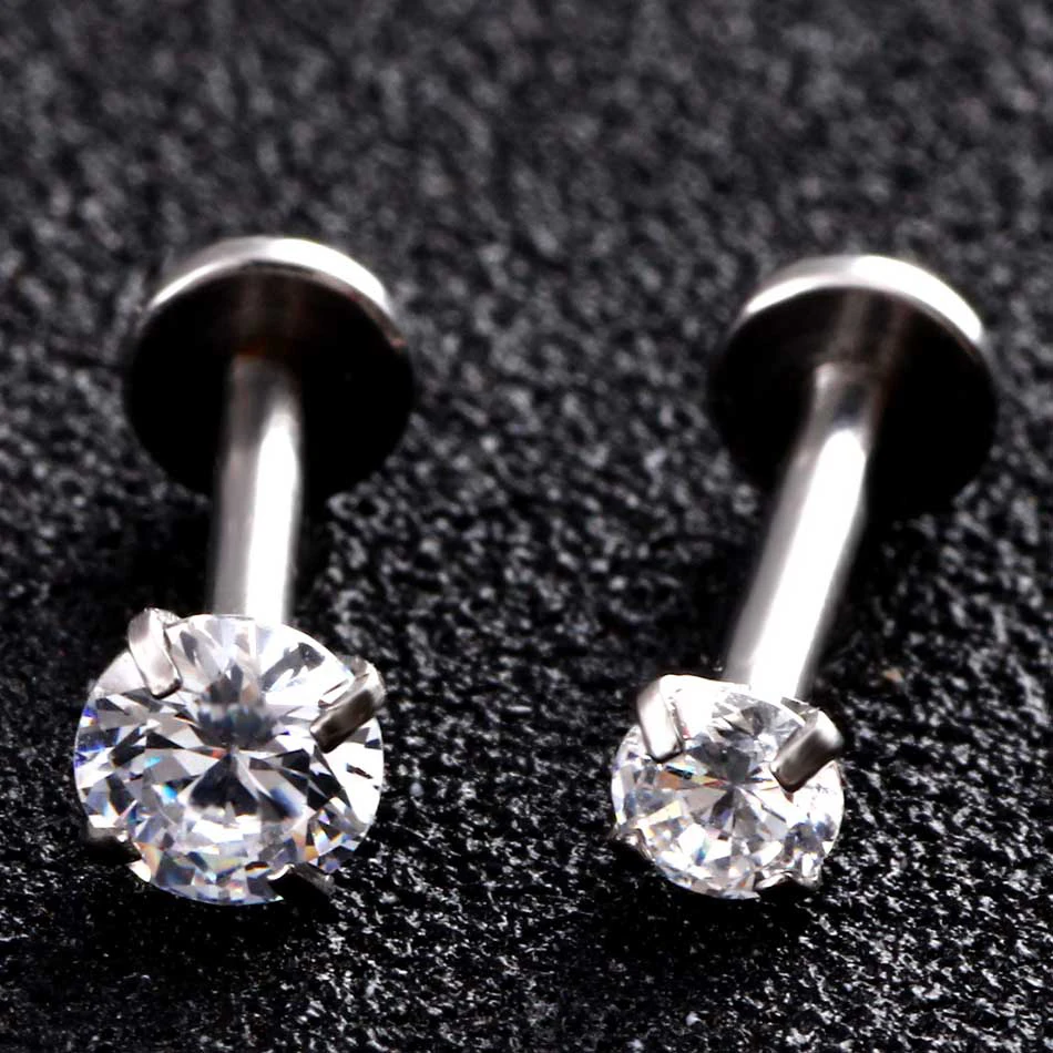 1PC Steel Prong Gem Lip Monore Rings Internally Thread Labret Stud Rings Crystal Ear Cartilage Tragus Helix Piercing Jewelry 16G image 4