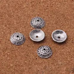 50pcs/lot Tibetan Silver Round Dome Flower Bead Caps 14mm Handcraft Beads Receptacle Spacer DIY Jewelry Making Charm Tassel Caps