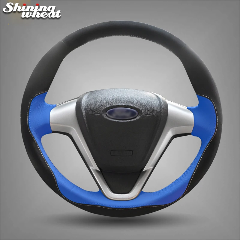 

Shining wheat Blue Leather Black Suede Car Steering Wheel Cover for Ford Fiesta 2008-2013 Ecosport 2013-2016