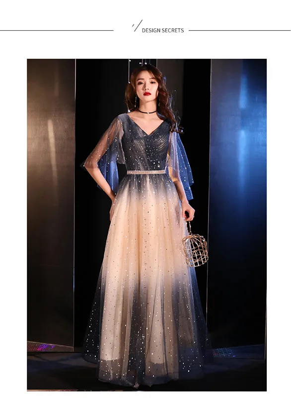 Gradient Evening Dresses Elegant Sheer Off Shoulder Sleeveless Bodice Lace-Up Prom Dress Amazing Fluffy Tulle vestido de noiva