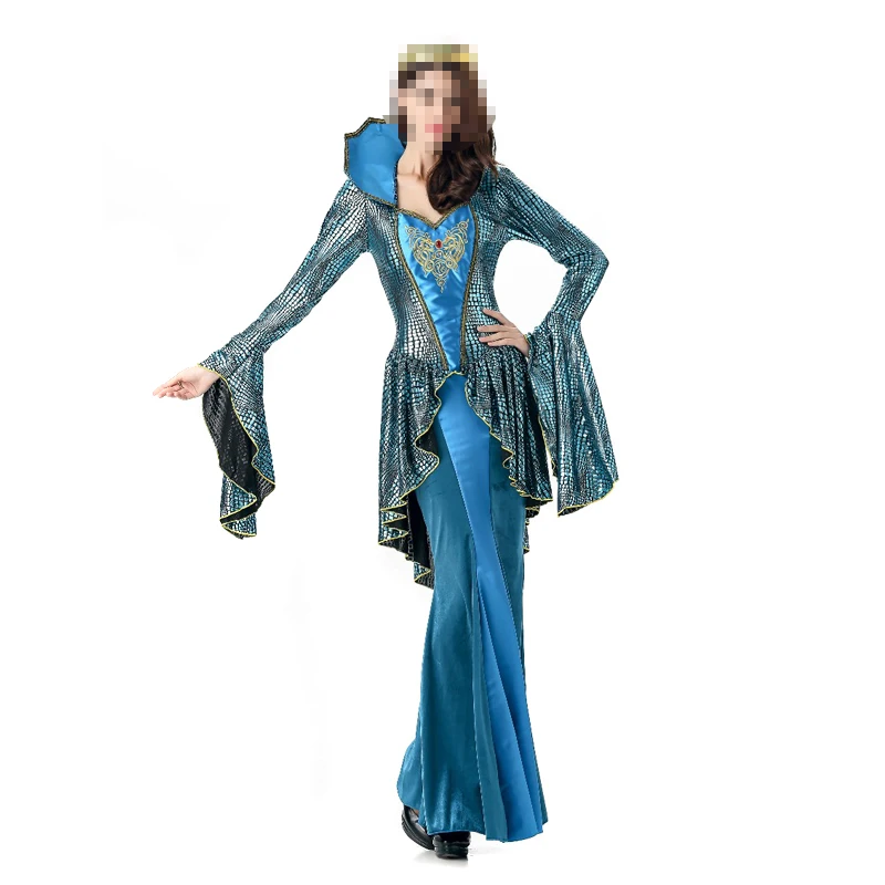 

Medieval Queen Deluxe Halloween Costume Renaissance Blue Golden Embroidery Dress Queen Halloween Cosplay Fancy Dress