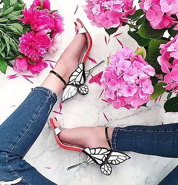 

Hot Selling Patchwork Wing Sandals For Women Ankle Strap Butterfly-knot Gladiator Sandals Women Stiletto Wedding Shoes Bride