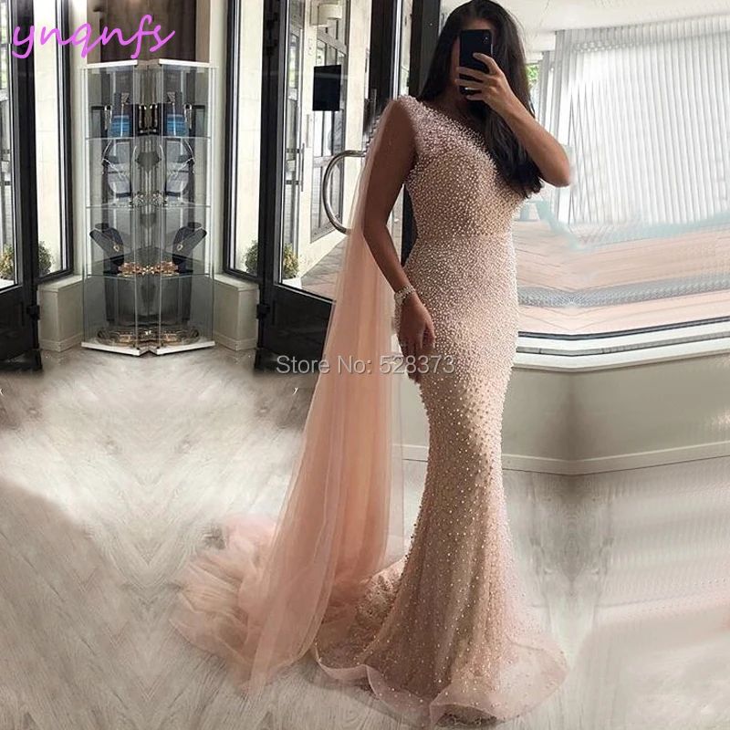 YNQNFS ED237 Luxury One Shoulder Pearls 2018 Bridesmaid Dresses Saudi Arab Abiye Formal Gown Abendkleider Vestidos 2019