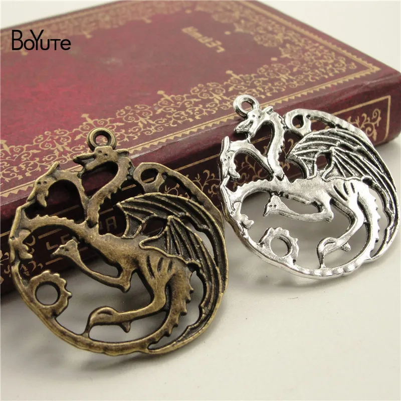 BoYuTe (30 Pieces/Lot) 32*35MM Antique Bronze Silver Plated Three Heads Dinosaur Pendant Diy Metal Alloy Jewelry Accessories