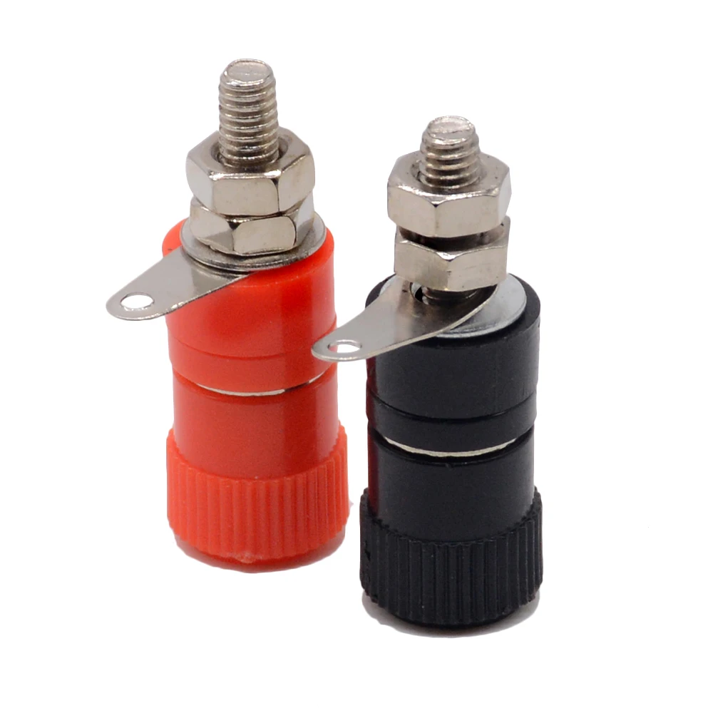 10pcs/lot 4mm Banana Socket Nickel Plated Binding Post Nut Banana Plug Jack Connector Red + Black