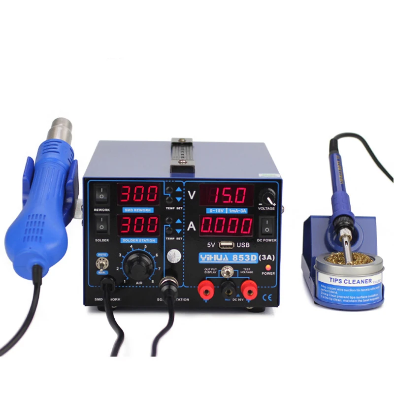 

Multifunction SMD/SMT rework station hot air gun soldering iron DC power supply 3in1 YH-853D, welding machine, soldering station