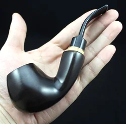 Handmade Nature Ebony Wood Bent Type Ring Smoking Pipe Smoke Tobacco Wooden Pipe Gift 10X 9mm Filters + Pouch + Holder #676S