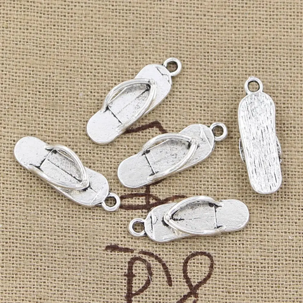 40pcs Charms Flip Flops 21x7mm Antique Pendant fit,Vintage Tibetan Bronze Silver color,DIY For Bracelet Necklace