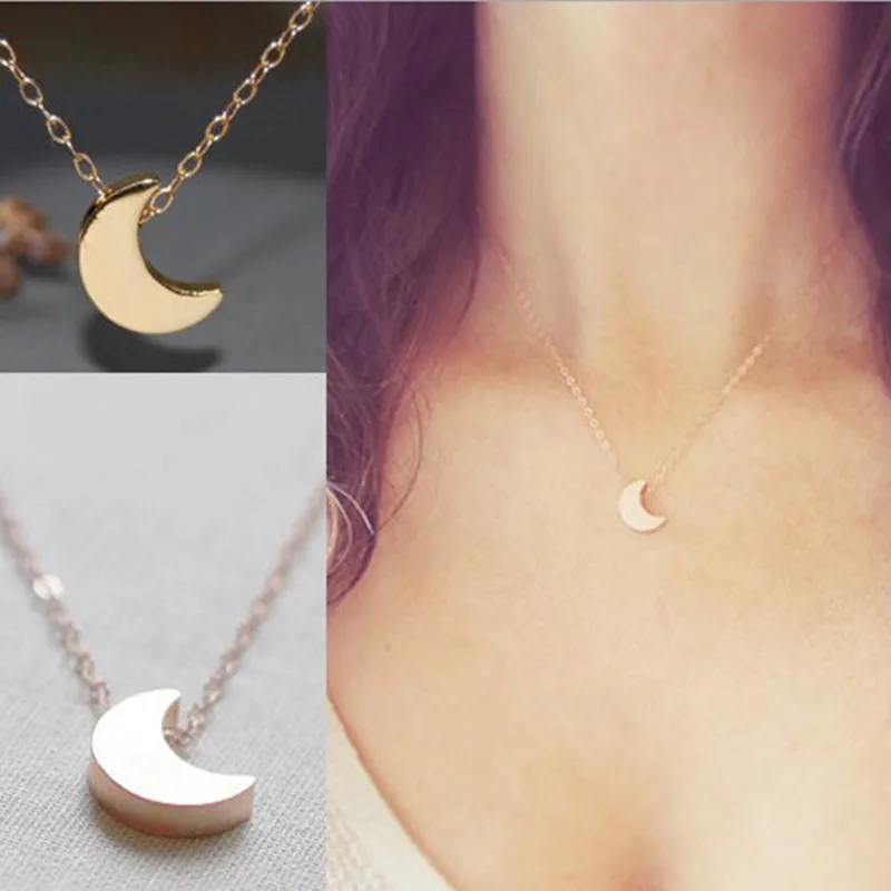 NK317 New Fashion Vintage Moon Pendant Tiny Chains Necklace for Women Jewelry Bijoux Minimalist Kolye Clavicle Collares Summer