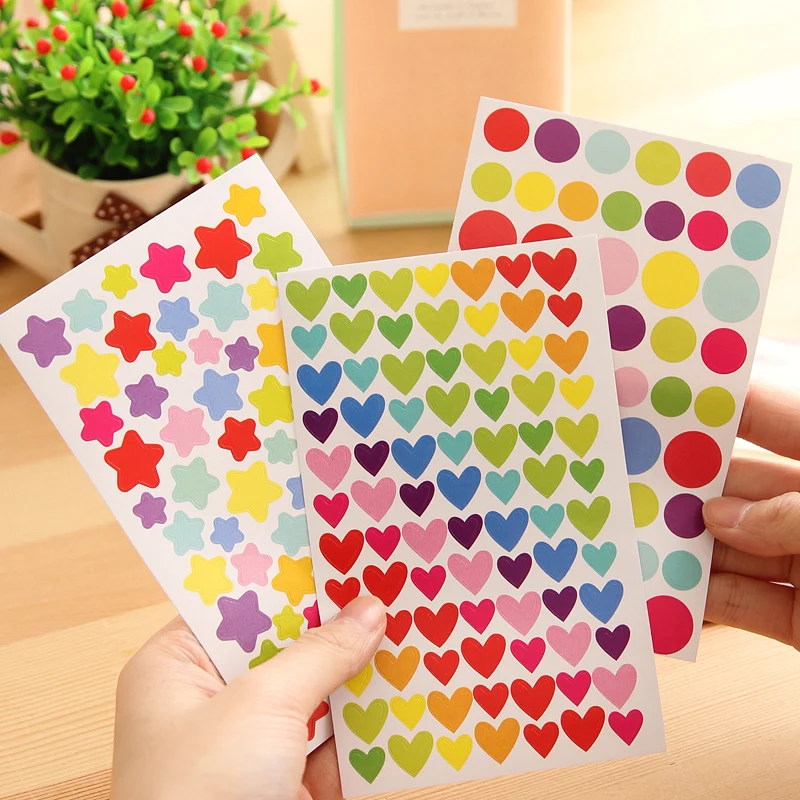 6pcs/bag  kawaii stickers Color Circle Round star heart Label Dot Sticker  Diary Planner Scrapbook Albums Photo Decor Decal