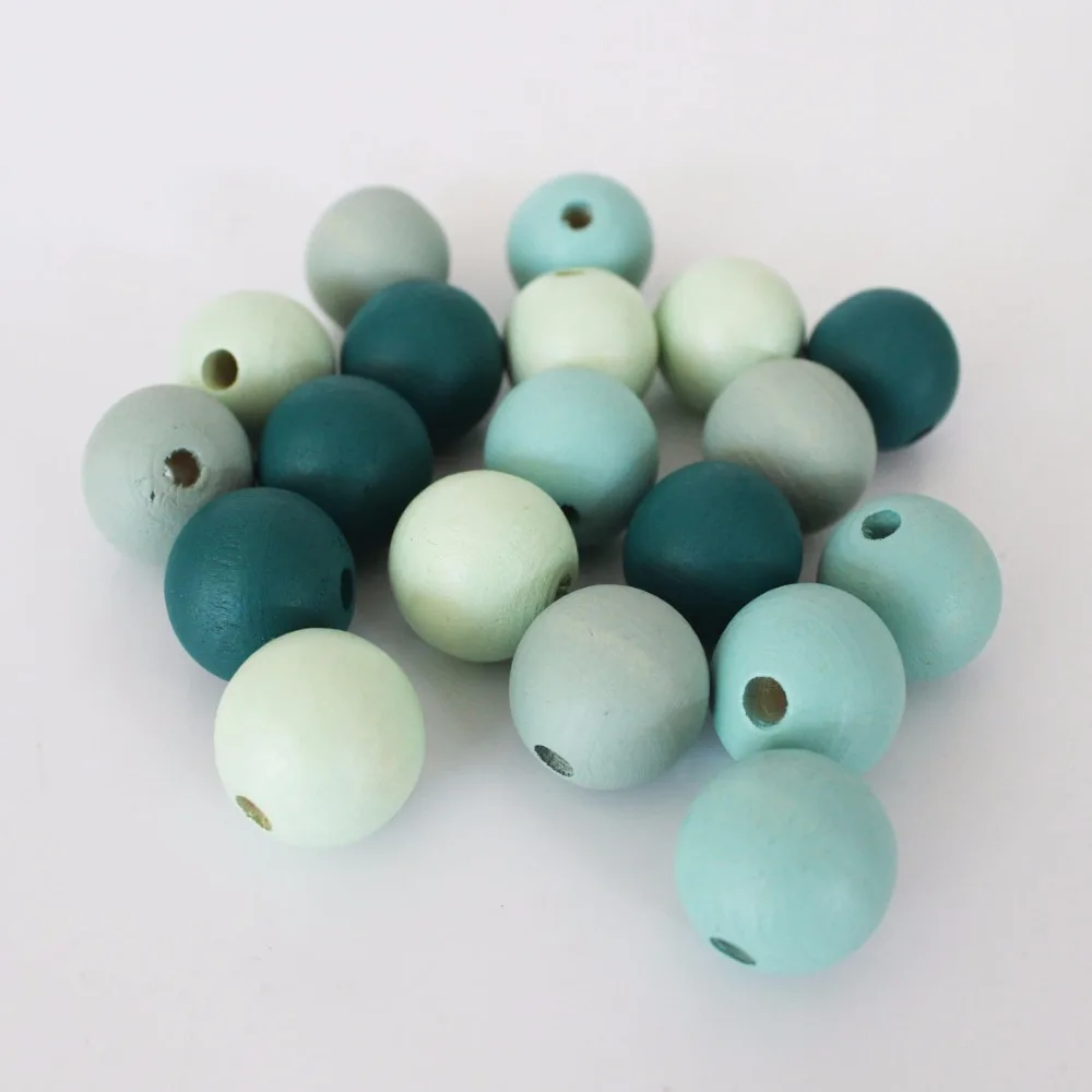 50pcs 14-20mm Smooth Safety Painting Forest Green Round Wood Beads DIY Jewelry Making Pastel Color Mixed