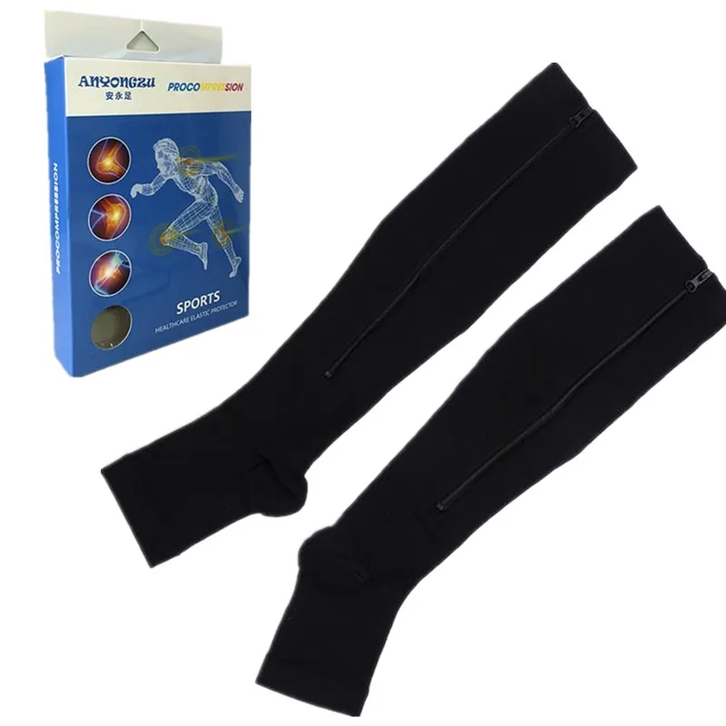 AR4 Elastic Nylon Medical Women Compression Socks Clever Zipper Design Open Toe Tighten Calf Shaping Pressure Sock Gift Box