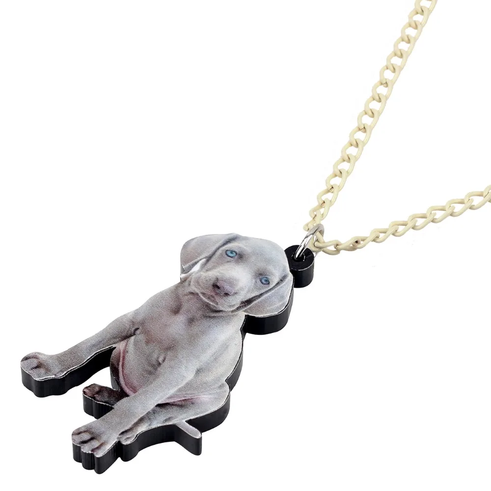 Bonsny Statement Acrylic Grey Weimaraner Dog Necklace Pendant Chain Choker Pendant Cute Animal Pets Jewelry For Women Girls Gift