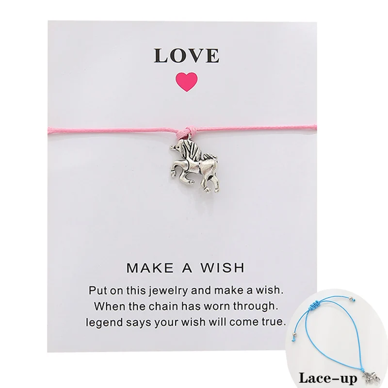 Unicorn Horse Card Bracelets Animal Love Make a Wish Charm Jewelry Wax Cords Women Men Girl Boy Unisex Gift Drop Shipping