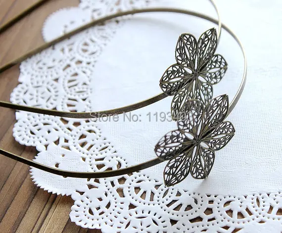 10PCS Adjustable Antique Bronze Filigree Floral HeadBand Setting hairband accessories  NICKEL FREE-(HBSB-4)