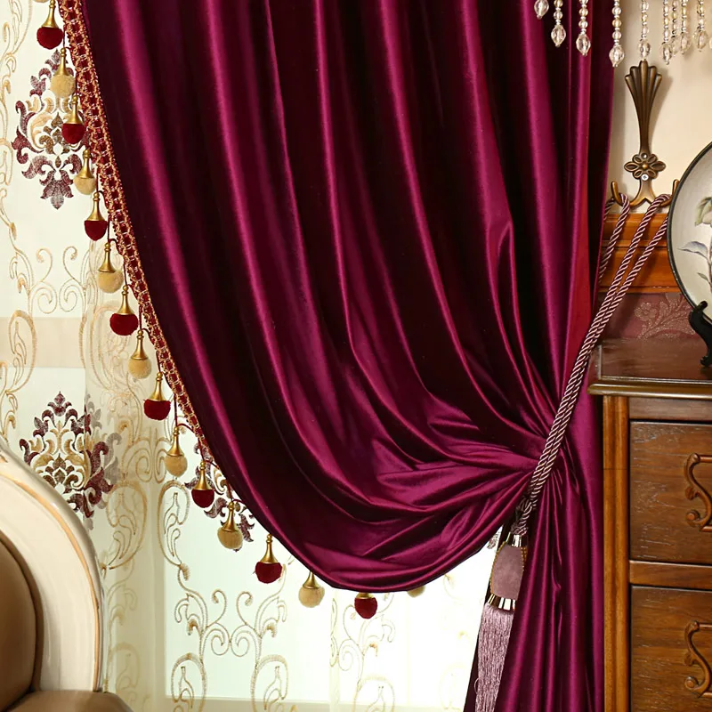 Custom curtain Luxury European style thick Italy velvet fabric solid cloth blackout curtain valance sheer tulle E667