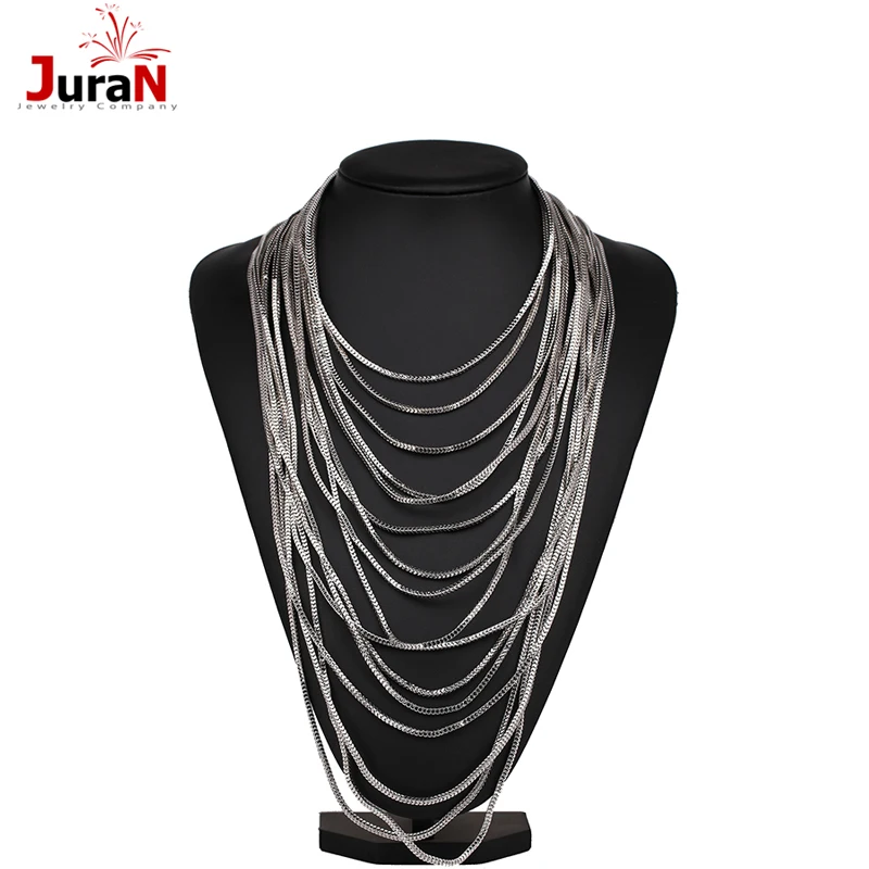 Gold Punk Long Chain Necklace Multilayer Maxi Statement Necklace Classic Hip Hop Jewelry