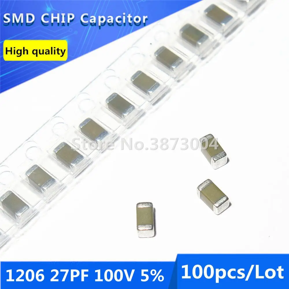 100pcs 1206 27PF 100V 5% Thick Film Chip Multilayer Ceramic Capacitor