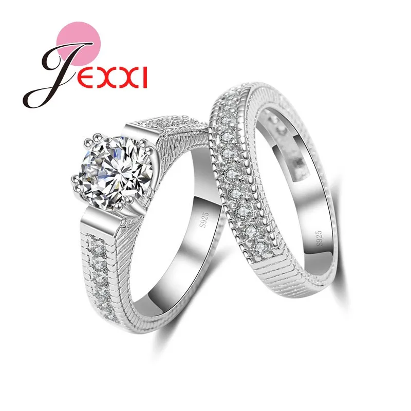 Bagues de mariage en argent Sterling 925, 2 pièces pour femmes et hommes, accessoire classique Super brillant en cristaux de zircone cubique