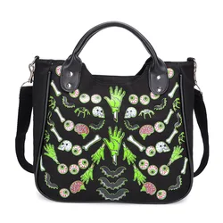 JIEROTYX Cartoon Gothic Bag Women Canvas Handbag Female Casual Floral Printing Casual Totes Women Punk Bags High Quality