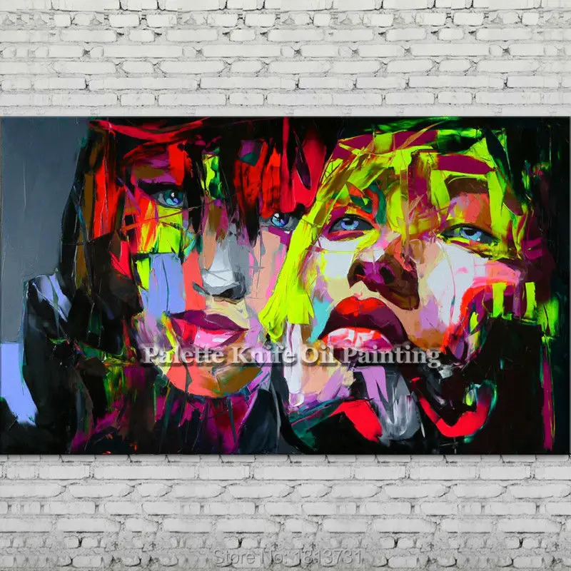 

Palette knife portrait Face Oil painting Character figure canva Hand painted Francoise Nielly wall Art picture for living room85