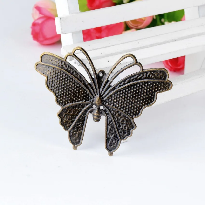 5Pcs Antique Bronze Filigree Butterfly Wraps Connectors Metal Crafts Gift Decoration DIY Findings 6.9x5cm F0362