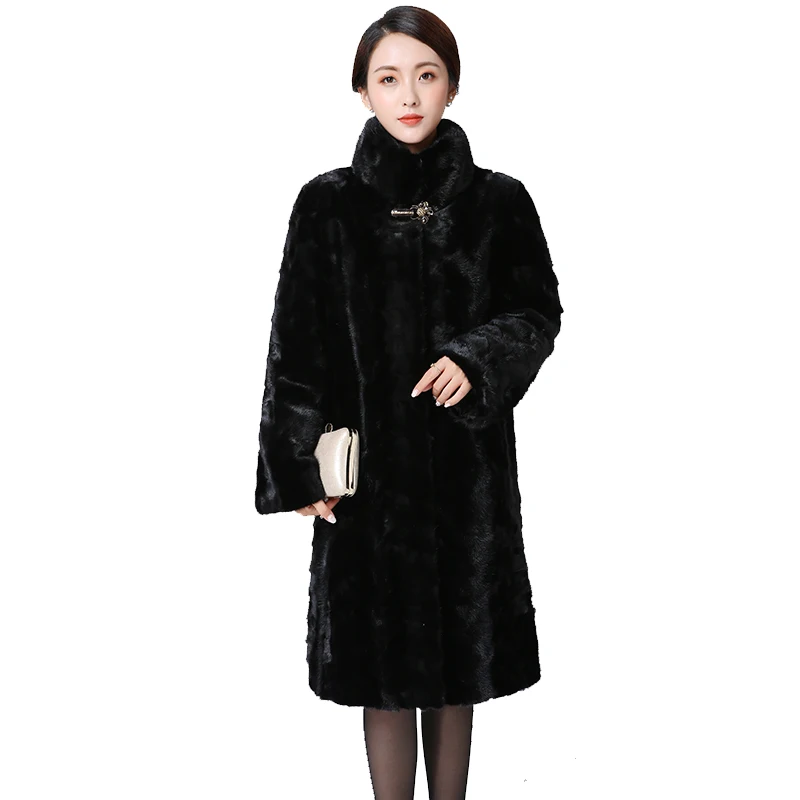 ของแท้ Mink Fur Coat Jacket mandarin collar Slim ฤดูหนาวของแท้ขนสัตว์ Outerwear Plus ขนาด 3XL 4XL 5XL