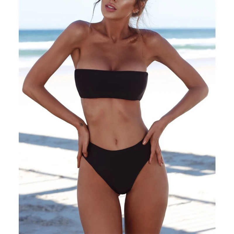 2024 Fashion Sexy Women Bikini Set Strapless Bandeau Push-up Bra Swimsuit Swimwear Bathing  swim