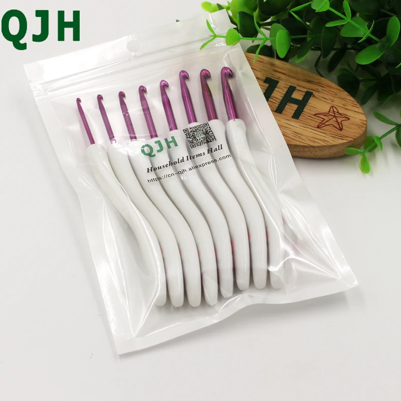 QJH Brand Plastic Handle Aluminum Crochet Hooks Set Ergonomics Weave Knitting Needles Crocheting For Sewing Crafts Stitching DIY