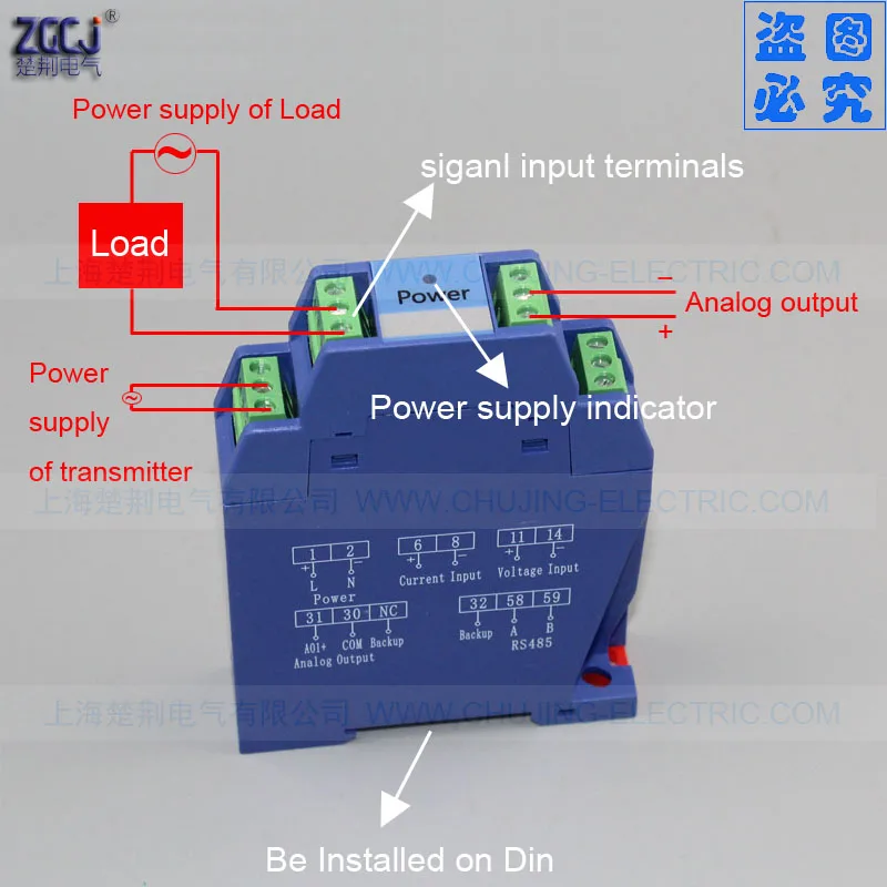 AC 1A AC 5A input 4-20mA 0-5V 0-10V DC true RMS AC current transducer / transmitter analog output ampere meter with RS485