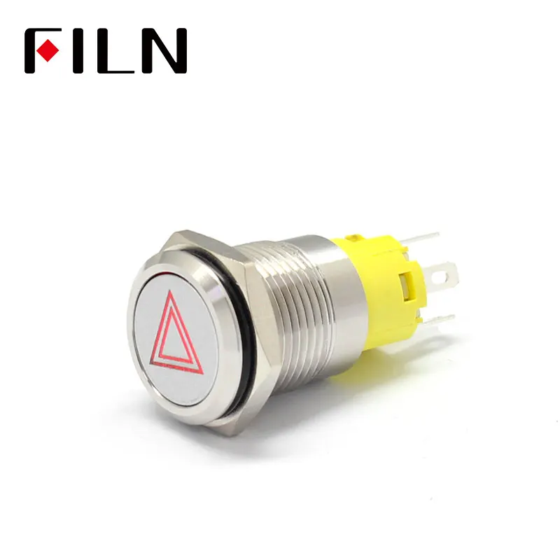 16mm 12v LED srebrna muszelka metalowy przełącznik wciskany dashboard customsymbol chwilowy zatrzask on off przełącznik wyścigowy samochodu