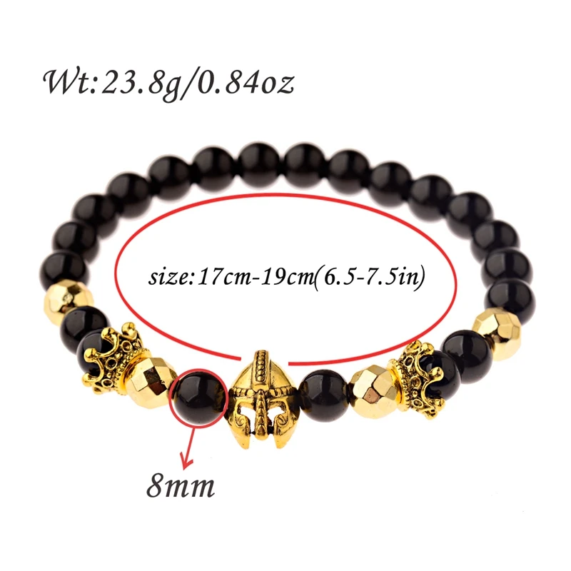 Luxury Crown Spartan Warrior Gladiator Helmet Bracelet Homme Men Classic Natural Stone Beaded Bracelet Jewelry Pulseira Hombres view 6
