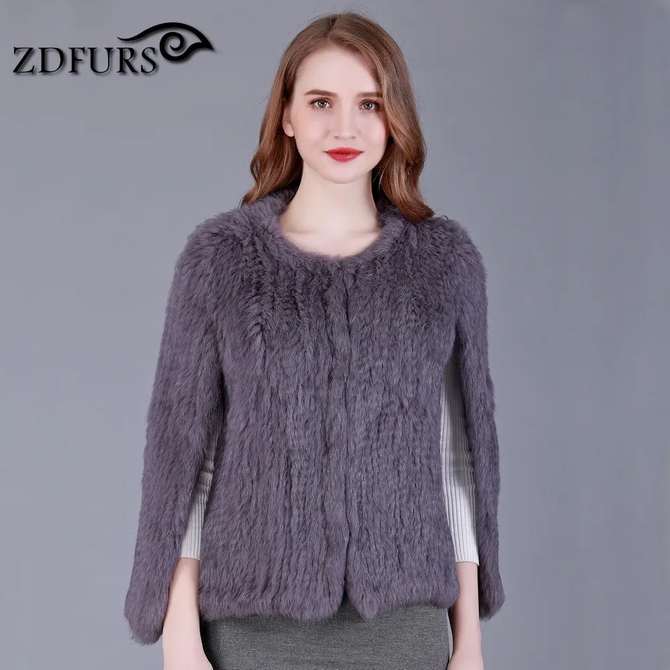 ZDFURS * نمط جديد يدوية محبوك الأرنب الفراء قصيرة الرأس مع فتحات الذراع العمودي الأرنب الفراء سترة معطف الفرو ملابس خارجية