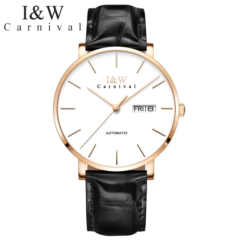 Carnival Ultrathin mechanical men watch luxury brand leather strap waterproof watches men clock relogio reloj montre uhren saati