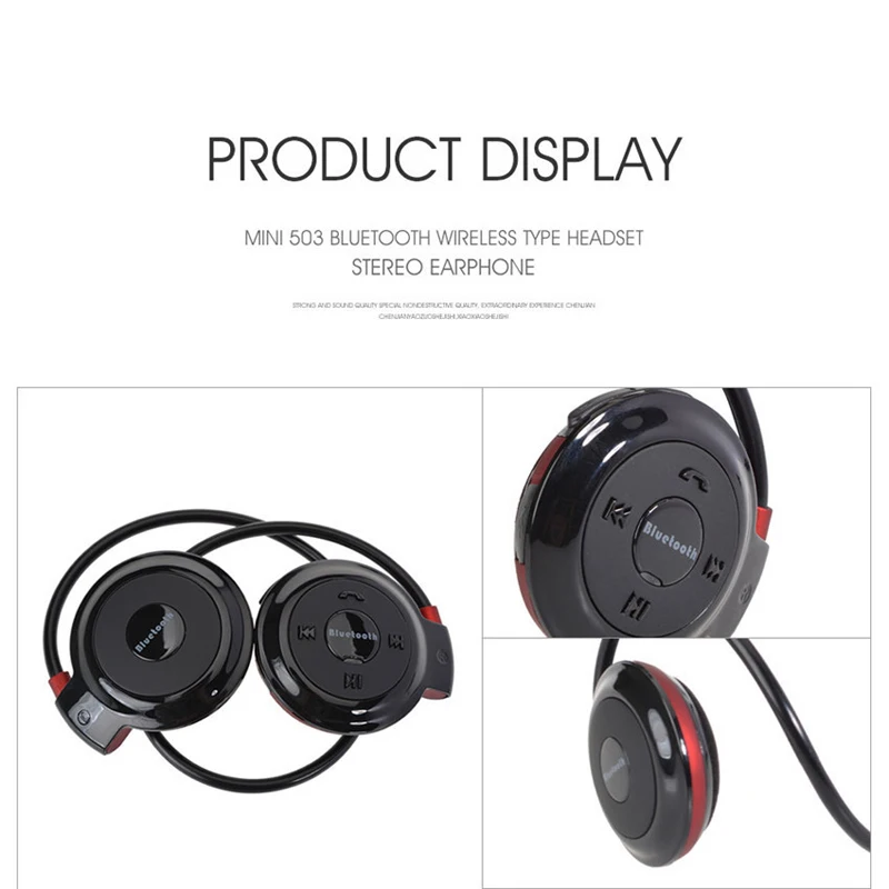 VAORLO-سماعات بلوتوث لاسلكية 503 ، سماعات رياضية ، بطاقة TF/Micro SD ، ستيريو ، مع ميكروفون وراديو FM