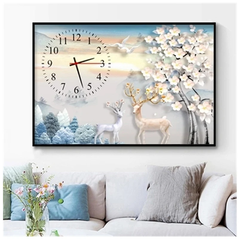 Diy Wall Clock 5D Deer Diamond Painting Cross Stitch Rose Watch Full Dimaond Embroidery Flower Diamond Mosaic RhinestonesZP-1393