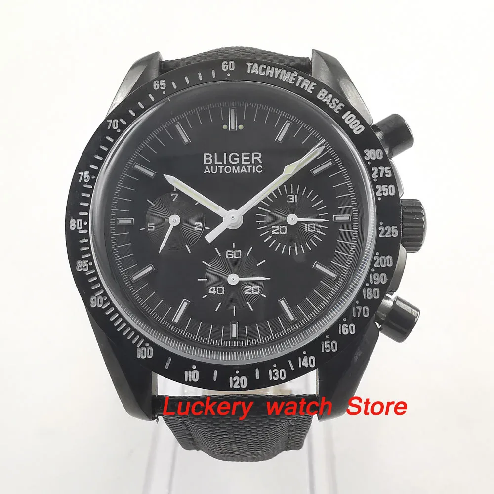 

40mm Bliger men's watch black dial Arched glass Multifunction date Automatic movement men watch-BA66