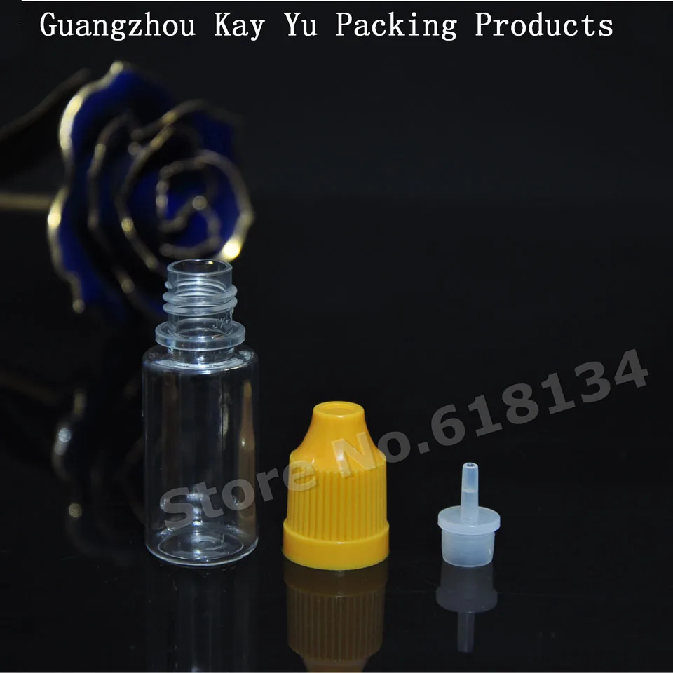 Hot selling 5000pcs plastic PET transparent bottle 10ml dropper bottle with childproof cap