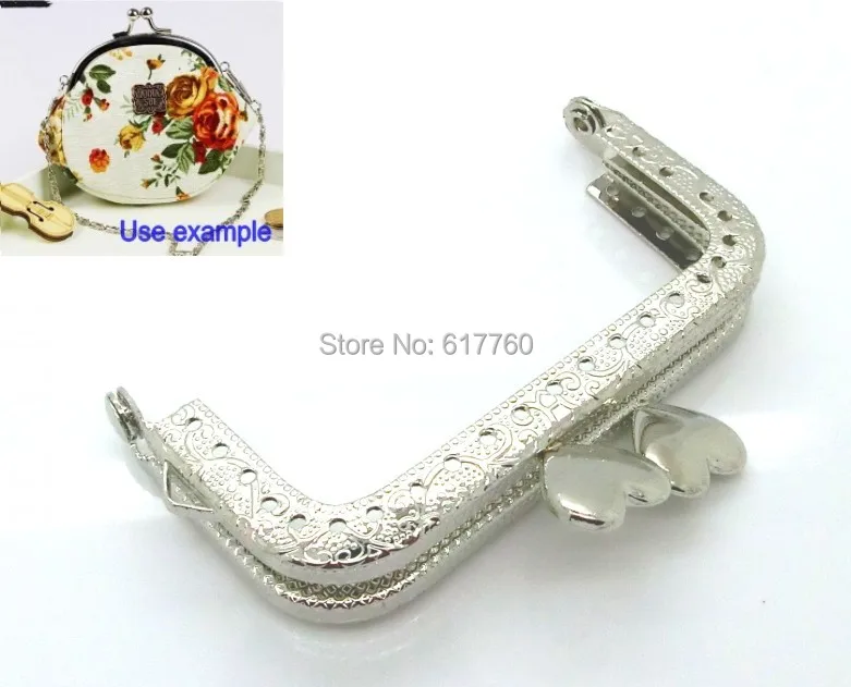 Free Shipping-2PCs Silver Tone Heart Purse Bag Metal Frame Kiss Clasp Lock 8x6cm(3 1/8