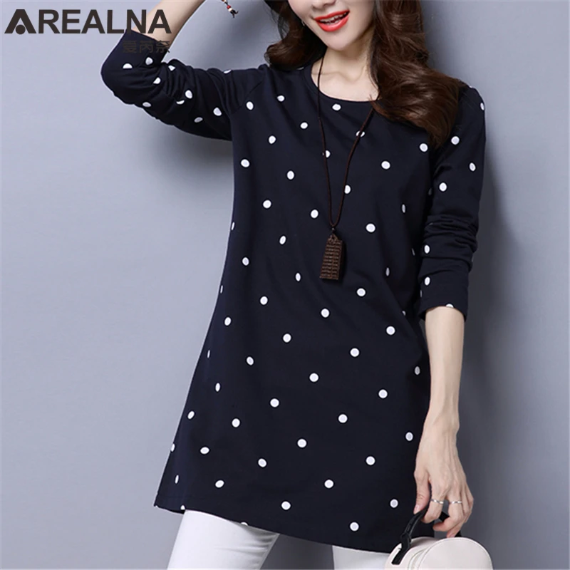 

AREALNA 2024 Autumn Kimono Women's Polka Dot Printed Long Shirt Blouse Ladies Elegant V-neck Long Sleeve Tunic Tops Blusas Mujer