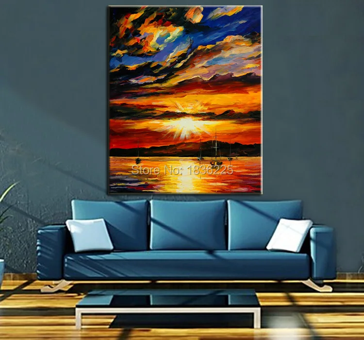 

scenery oil painting sea and boat oil painting painted canvas moder abstract Sailing oil paintings sunset canvas paitnings