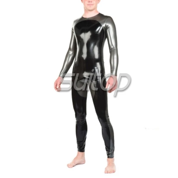 Men's Suitop two color latex jumpsuit rubber catsuit