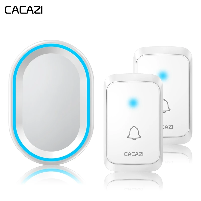 

CACAZI Home Wireless Intelligent Doorbell 300M Remote Waterproof LED night light cordless bell 2 Button 1 Receiver US EU UK Plug